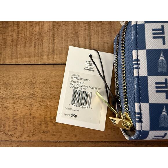 London Fog Crossbody Bag Womens Navy Blue Diana Double Zip Wallet Purse New - Picture 2 of 8